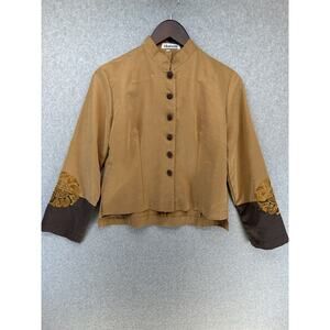 Khaisilk Womens Blazer Jacket Embroidered Long Sleeve Button Up 100% Silk Size M